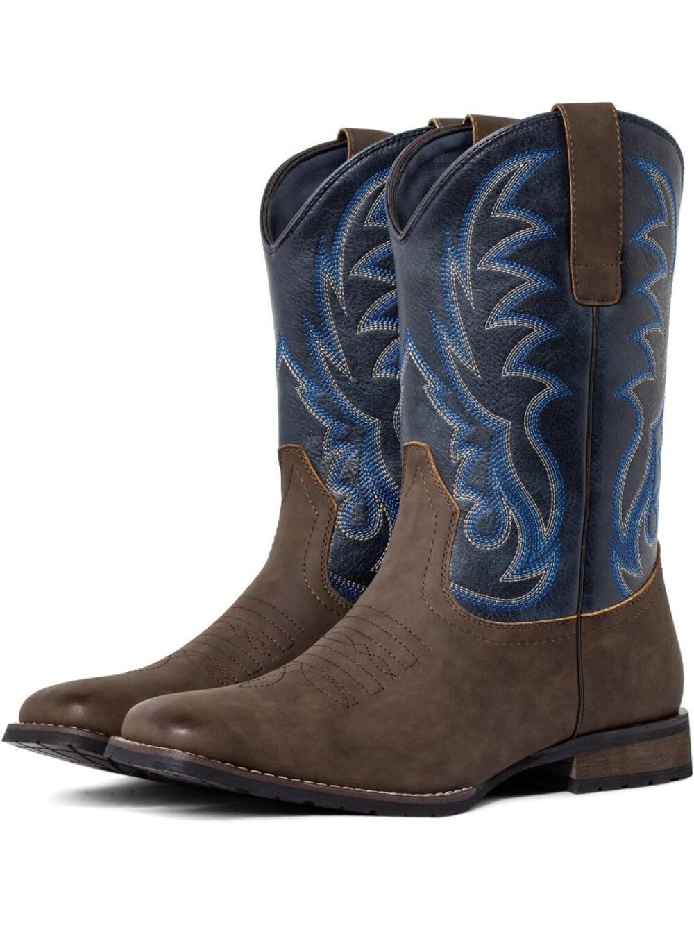 Men’s Blue Cowboy Boots Wide Square Toe Western Work Riding Boots